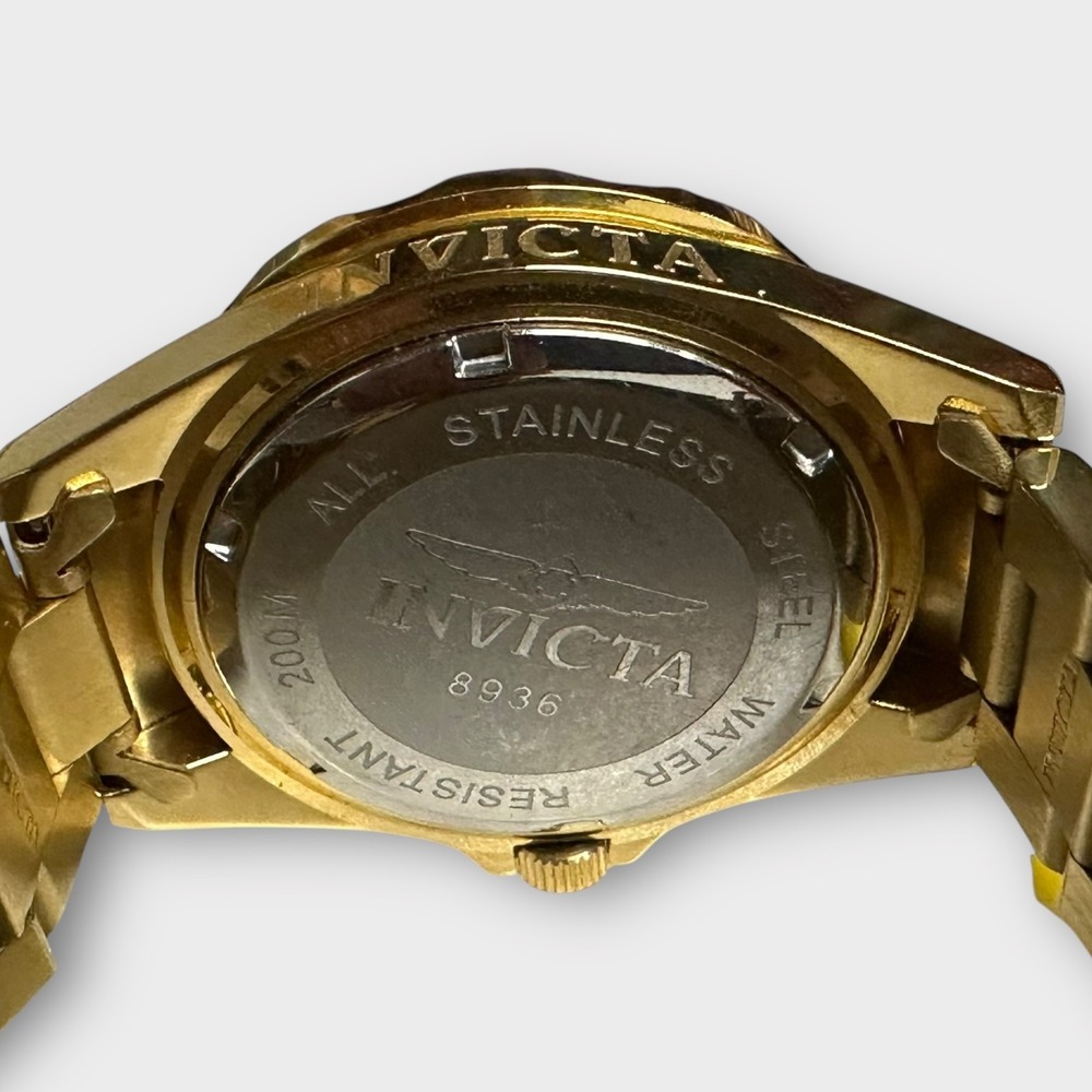Invicta Watch Gold Tone Mens‎ 40mm Black Dial Date 200M Stainless 8936 Boxed - Picture 10 of 16